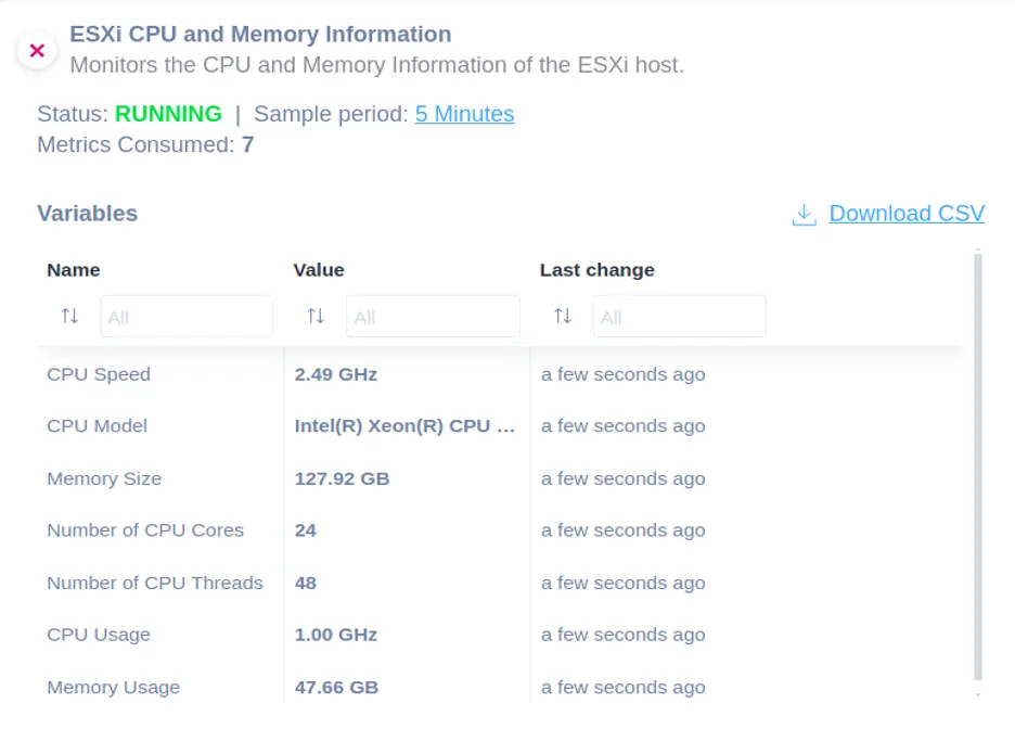 VMWare ESXi CPU and Memory Information